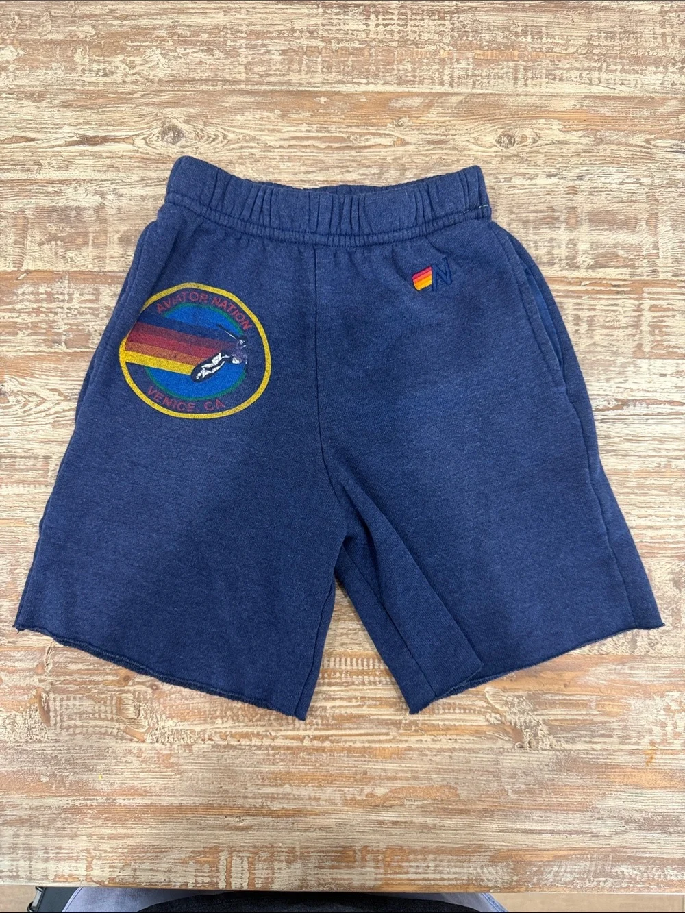Aviator Nation Kids Navy Shorts with Rainbow Patch